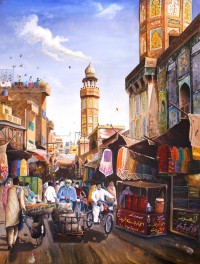 Arbaz Malik, Wazir Khan Mosque, 22 x 29 Inch, Acrylic on Canvas, Cityscape Painting, AC-ARZM-001